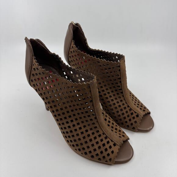 Marc Fisher Peddle Perforated Heels Womens 5.5M Brown Open Toe Back Zip Designer - Picture 4 of 10